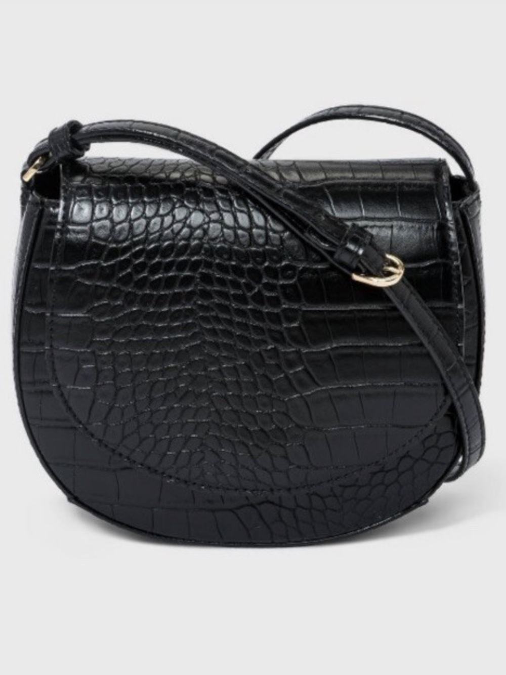 a new day Black Faux-Croc Saddle Crossbody